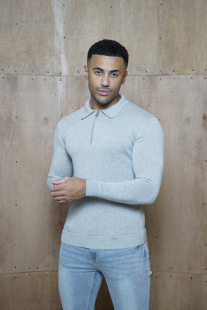 Capo Egyptian Cotton LS Zip Polo Shirt - Grey