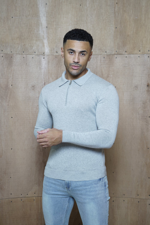 Capo Egyptian Cotton LS Zip Polo Shirt - Grey