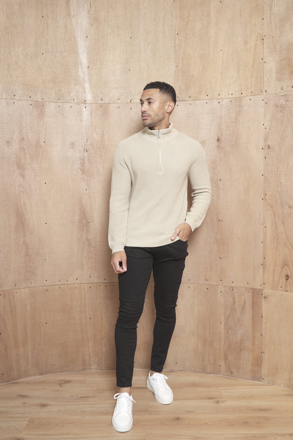 Capo Ribbed 1/4 Zip Jumper - Stone