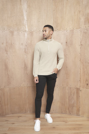Capo Ribbed 1/4 Zip Jumper - Stone