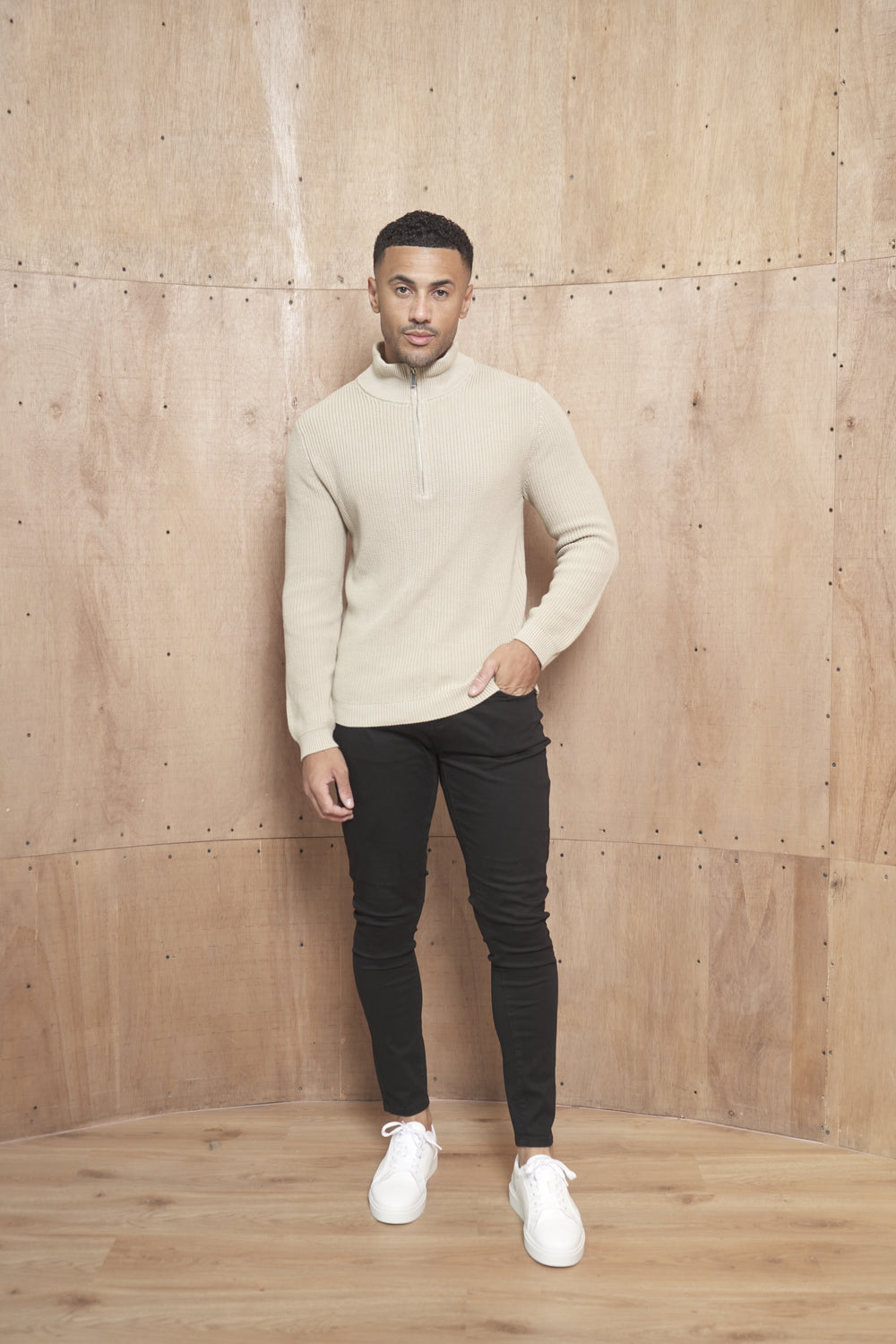 Capo Ribbed 1/4 Zip Jumper - Stone