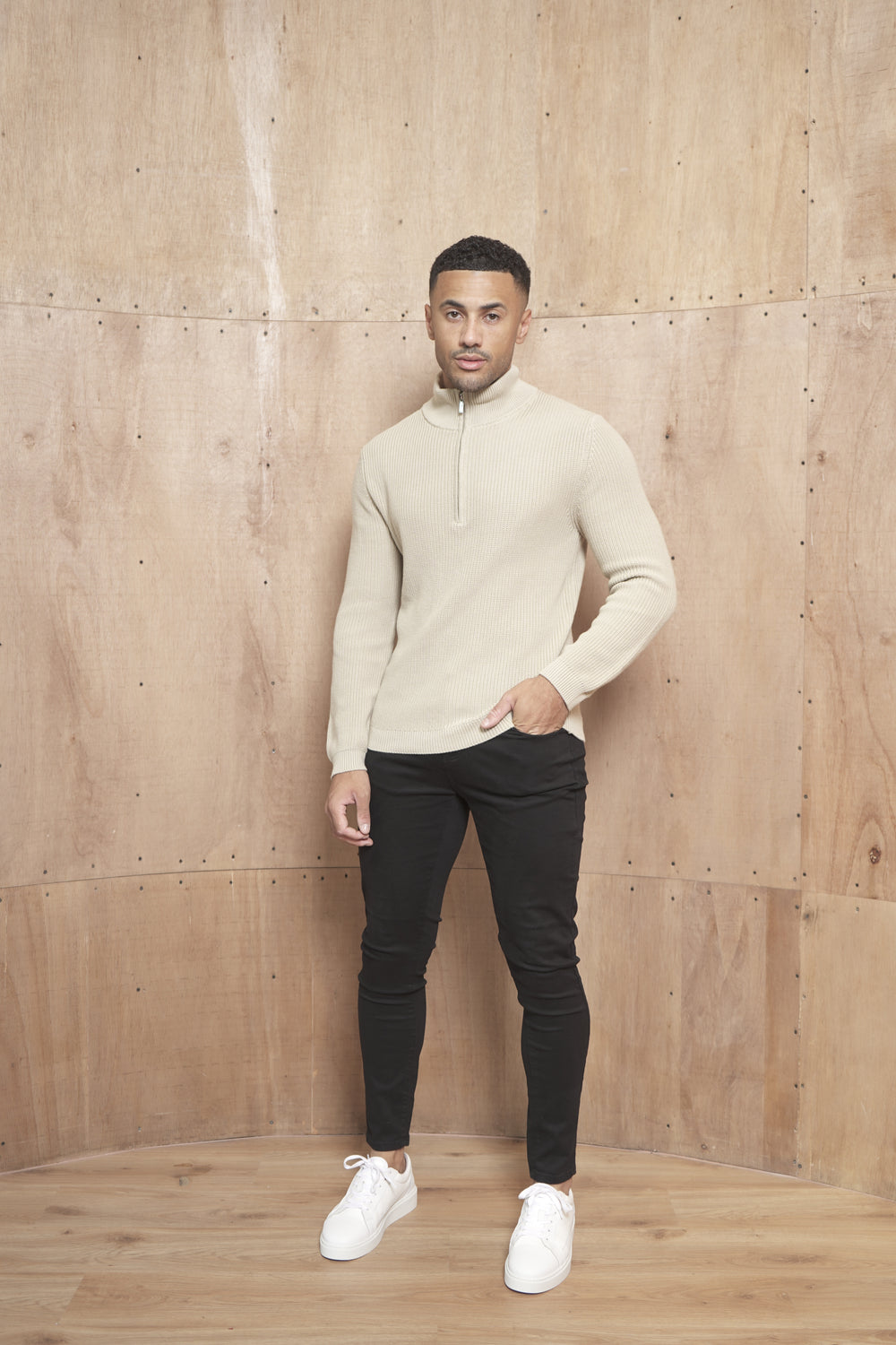 Capo Ribbed 1/4 Zip Jumper - Stone