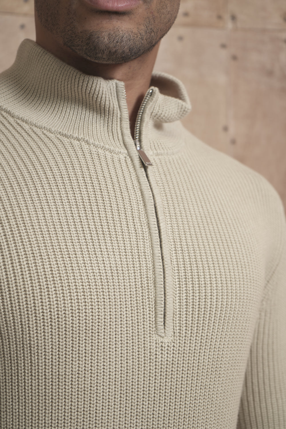 Capo Ribbed 1/4 Zip Jumper - Stone
