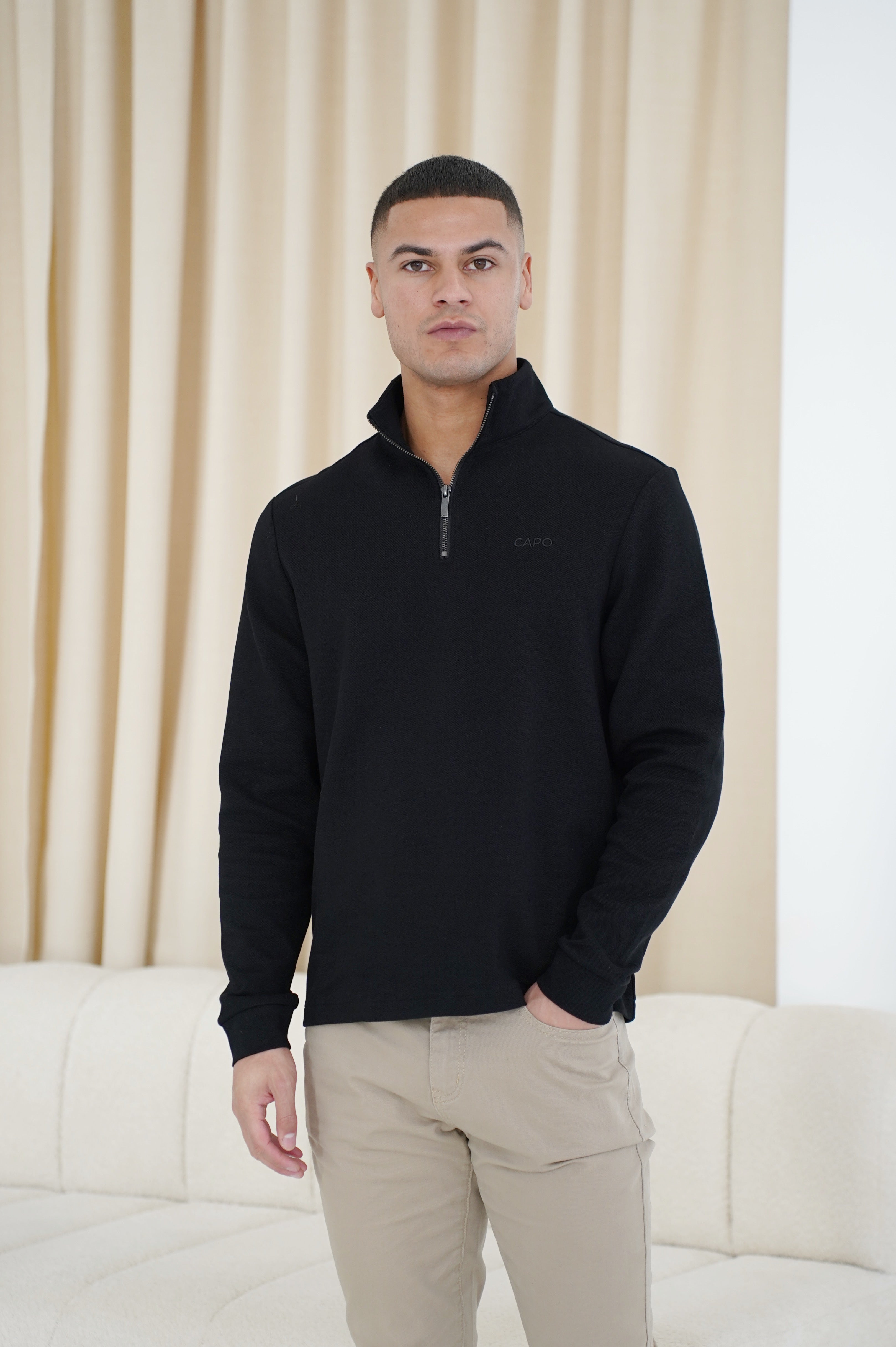 Capo Pique 1/4 Zip Top - Black