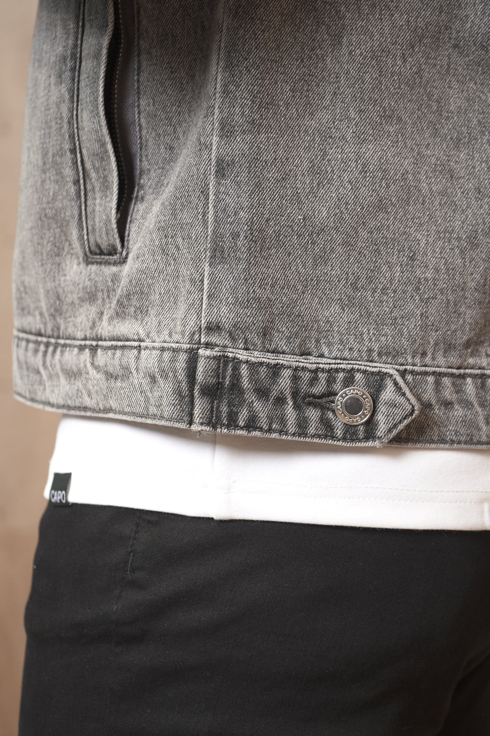 Capo Washed Zip Denim Jacket - Washed Black