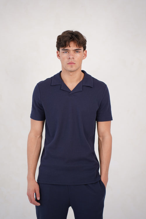 Capo Pleated Polo Shirt - Navy