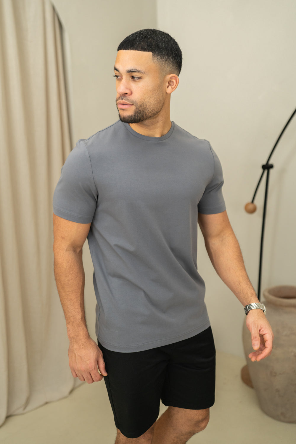 Capo Rundhals-T-Shirt aus Baumwolle für jeden Tag - Stein