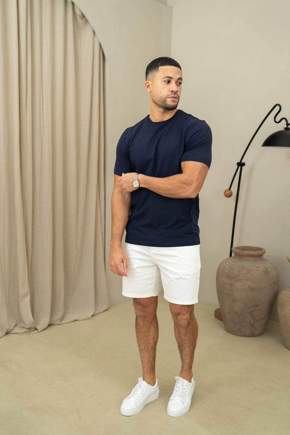 Capo Crew Neck Cotton T-Shirt - White, Navy & Black (3 Pack)