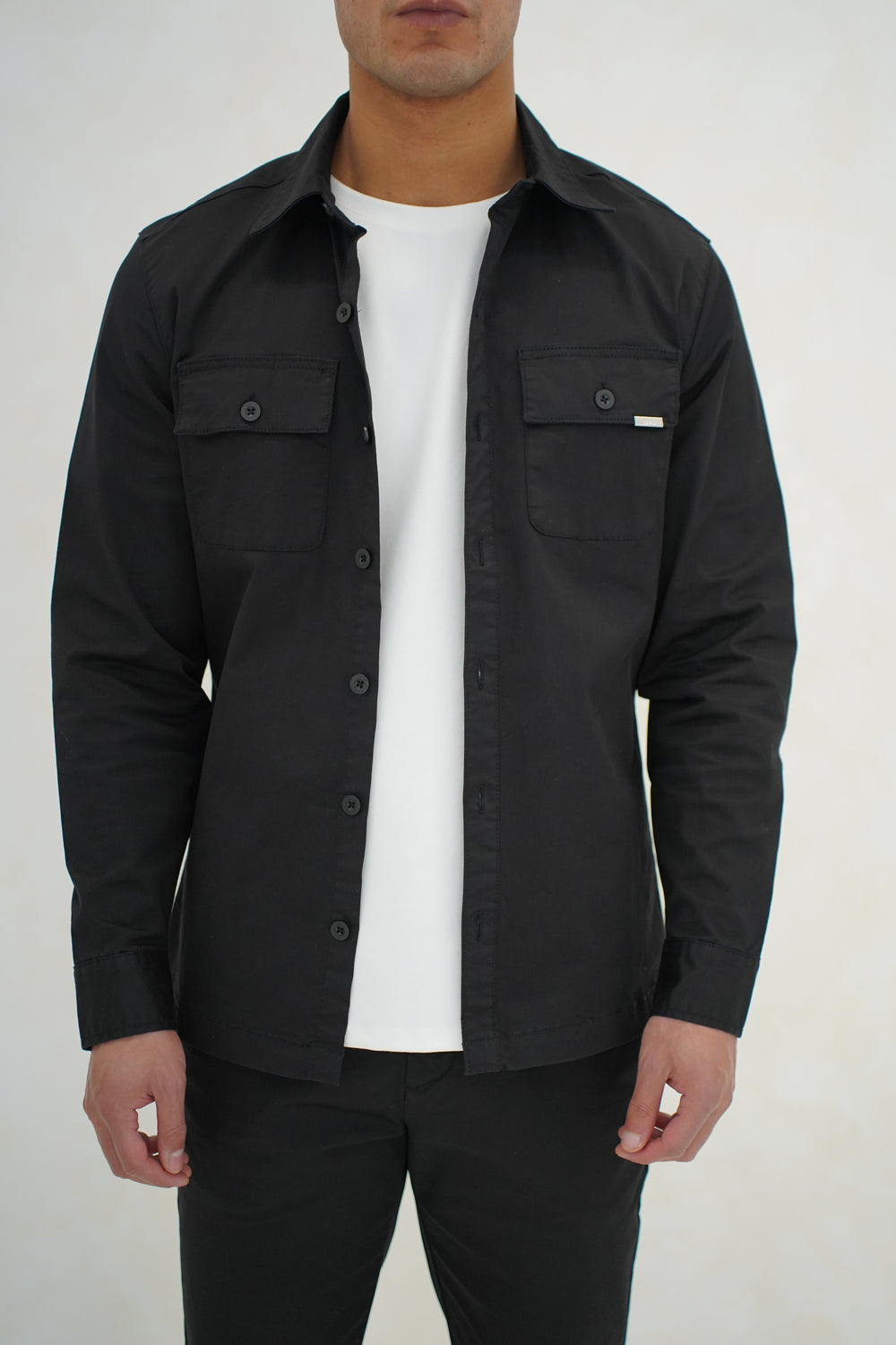 Capo Cotton Cargo Overshirt - Black