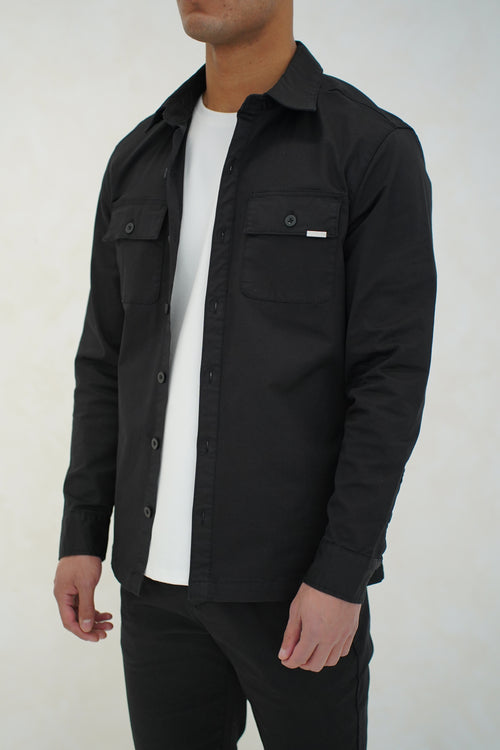 Capo Cotton Cargo Overshirt - Black