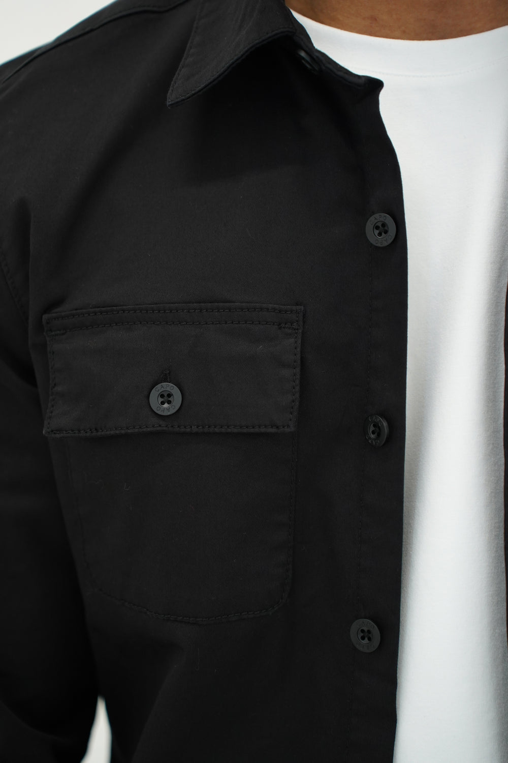 Capo Cotton Cargo Overshirt - Black