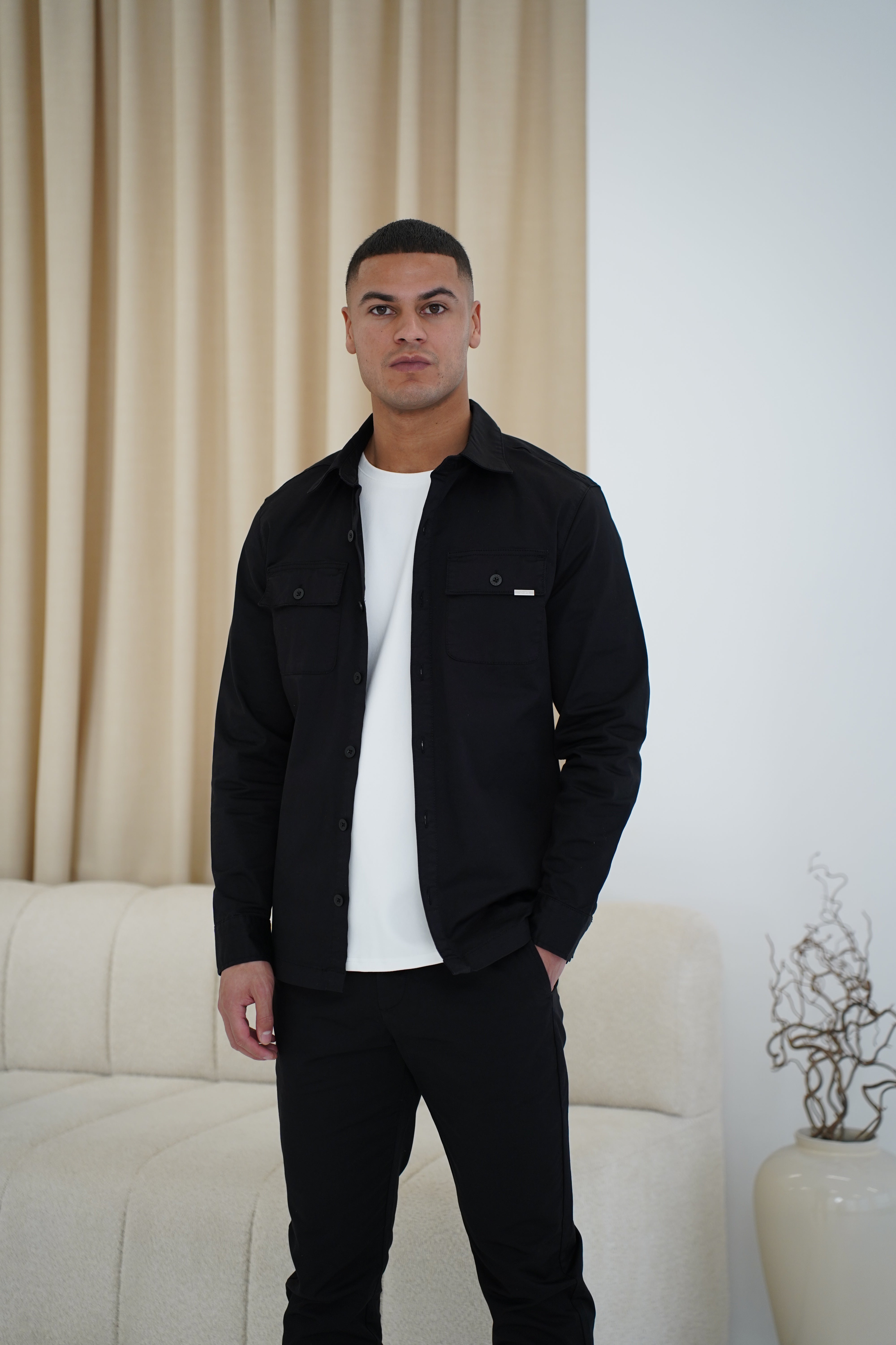 Capo Cotton Cargo Overshirt - Black