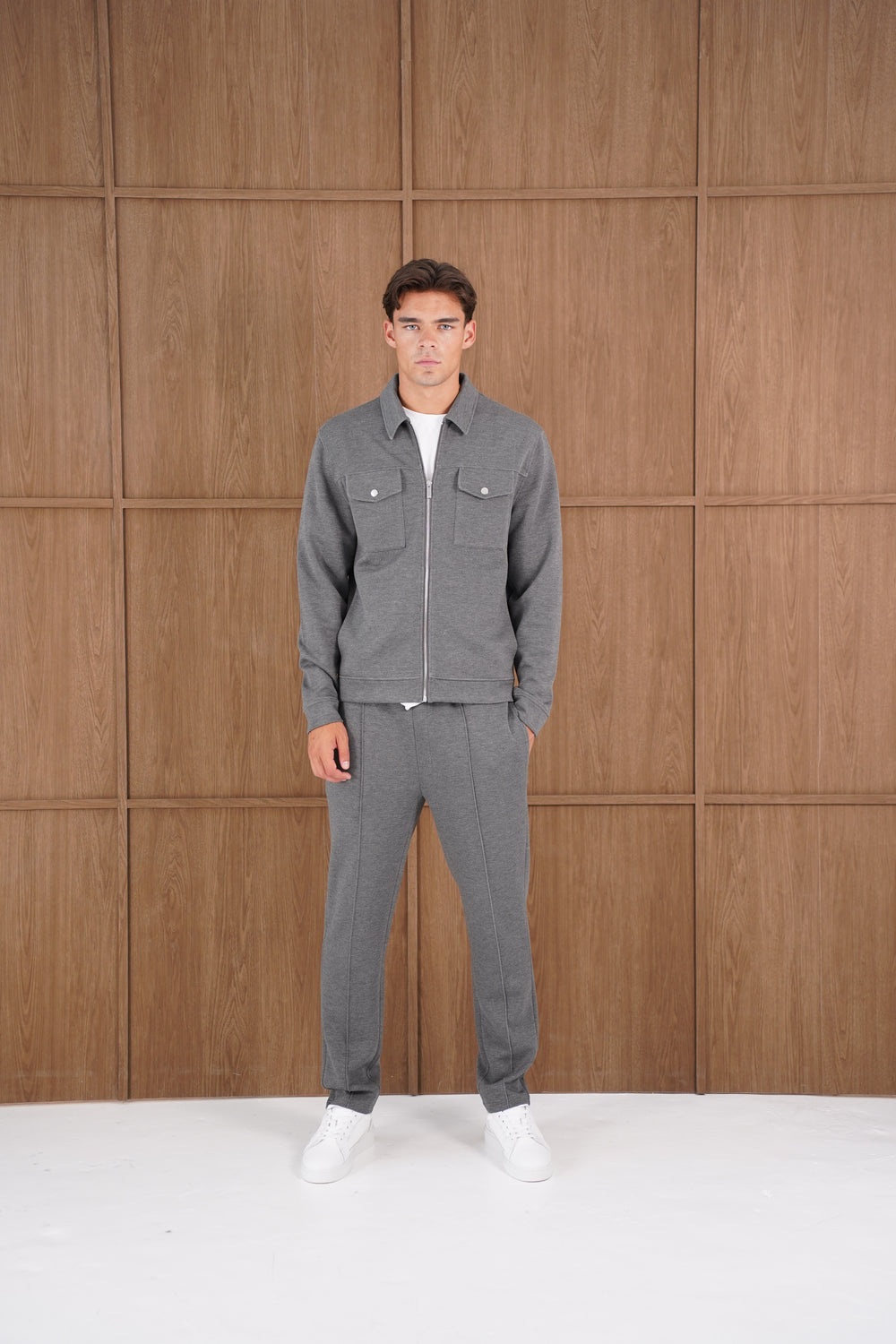 Capo Nick Zip Up Interlock Overshirt - Charcoal