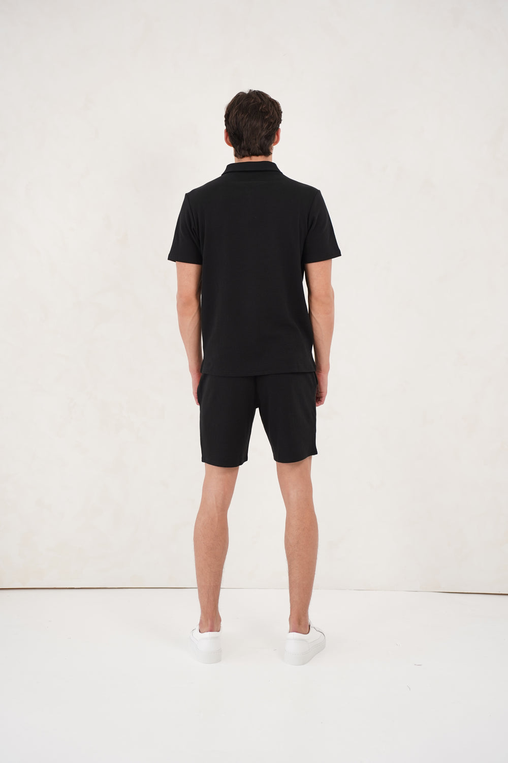 Capo Textured Zip Up Polo Shirt - Black