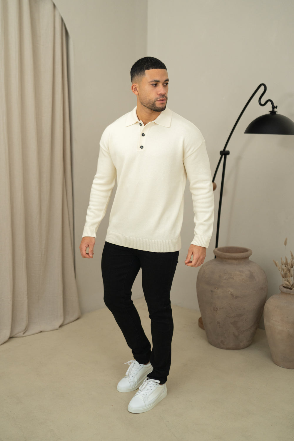 Capo Button LS Polo Shirt - Cream