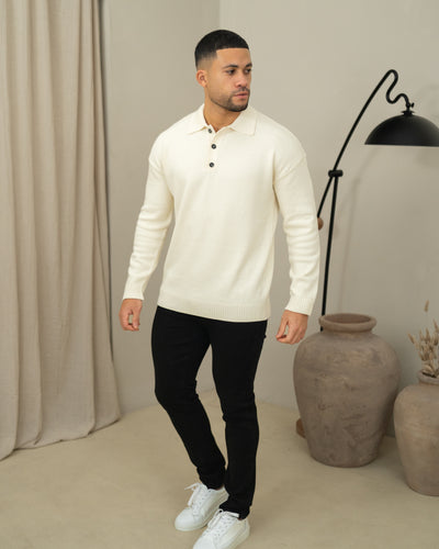 Capo Button LS Polo Shirt - Cream