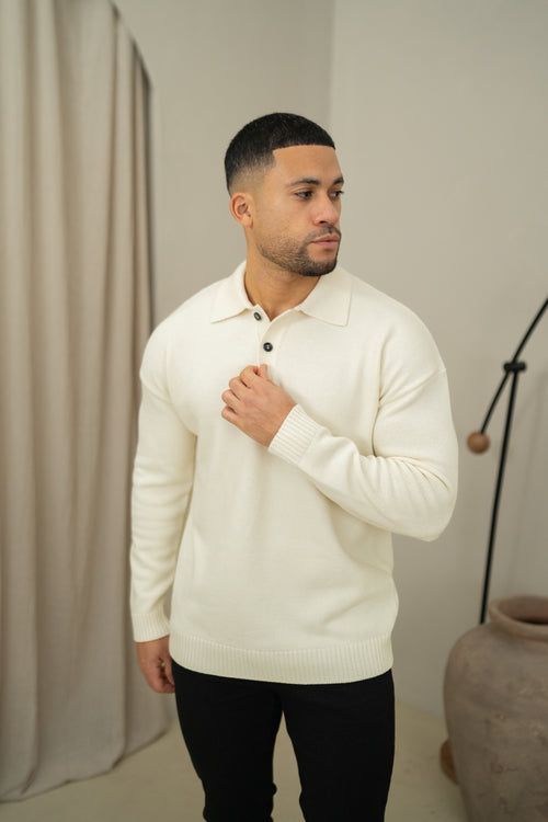 Capo Button LS Polo Shirt - Cream