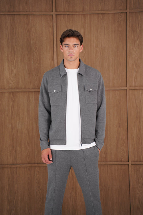 Capo Nick Zip Up Interlock Overshirt - Charcoal