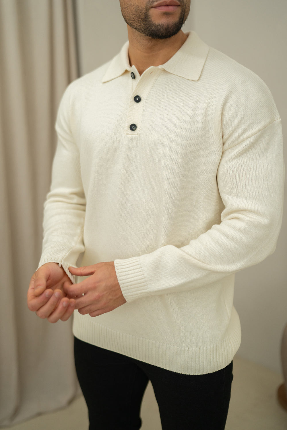Capo Button LS Polo Shirt - Cream