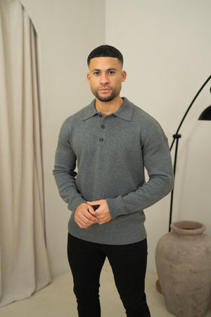 Capo Button LS Polo Shirt - Charcoal