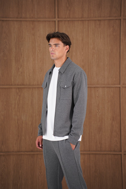 Capo Nick Zip Up Interlock Overshirt - Charcoal