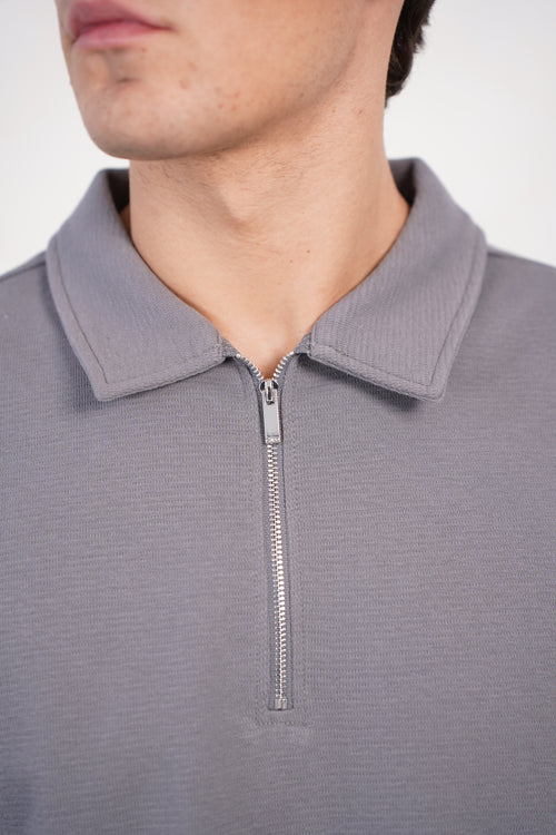 Capo Textured Zip Up Polo Shirt - Grey