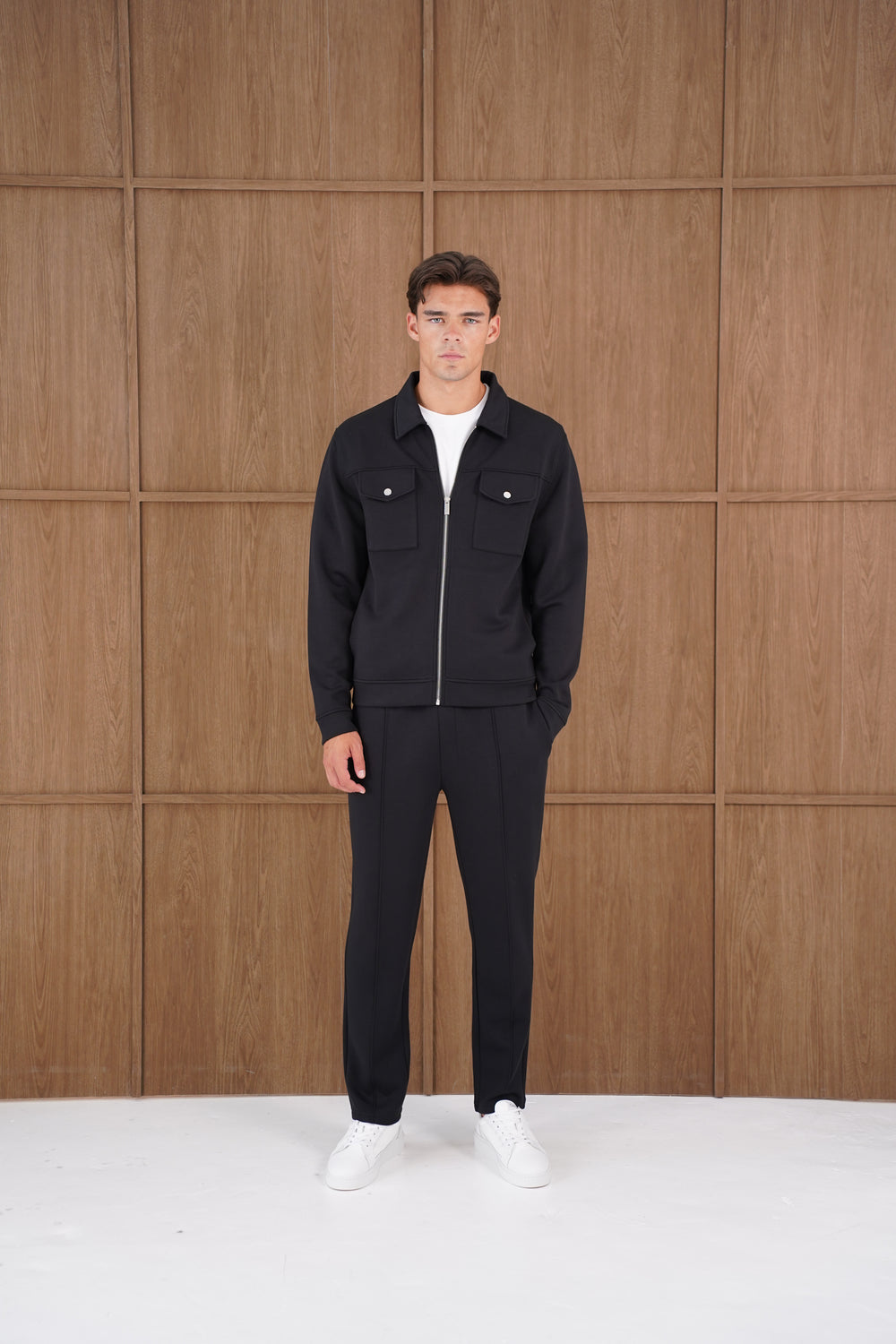 Capo Nick Zip Up Interlock Overshirt - Black