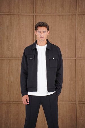 Capo Nick Zip Up Interlock Overshirt - Black