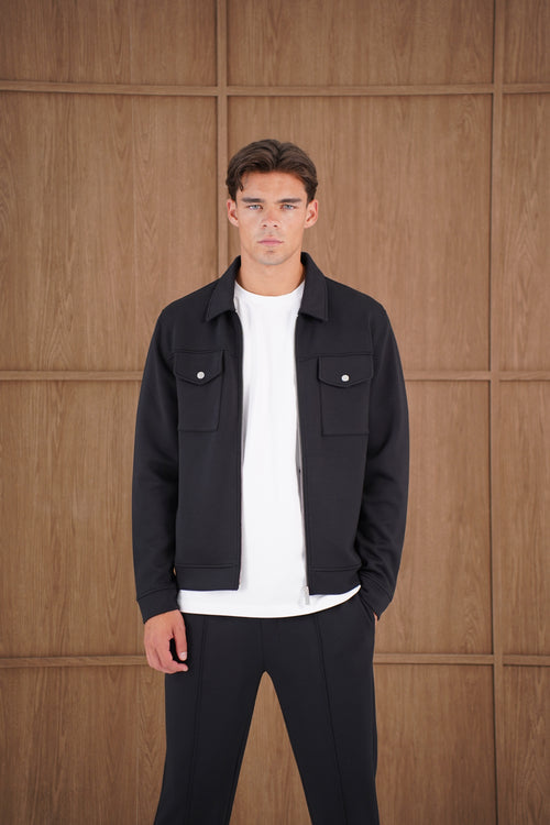 Capo Nick Zip Up Interlock Overshirt - Black