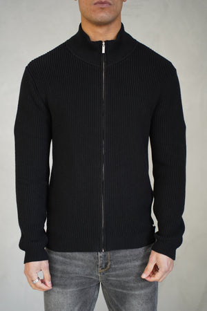 Capo Ribbed Full Zip Jumper - Black