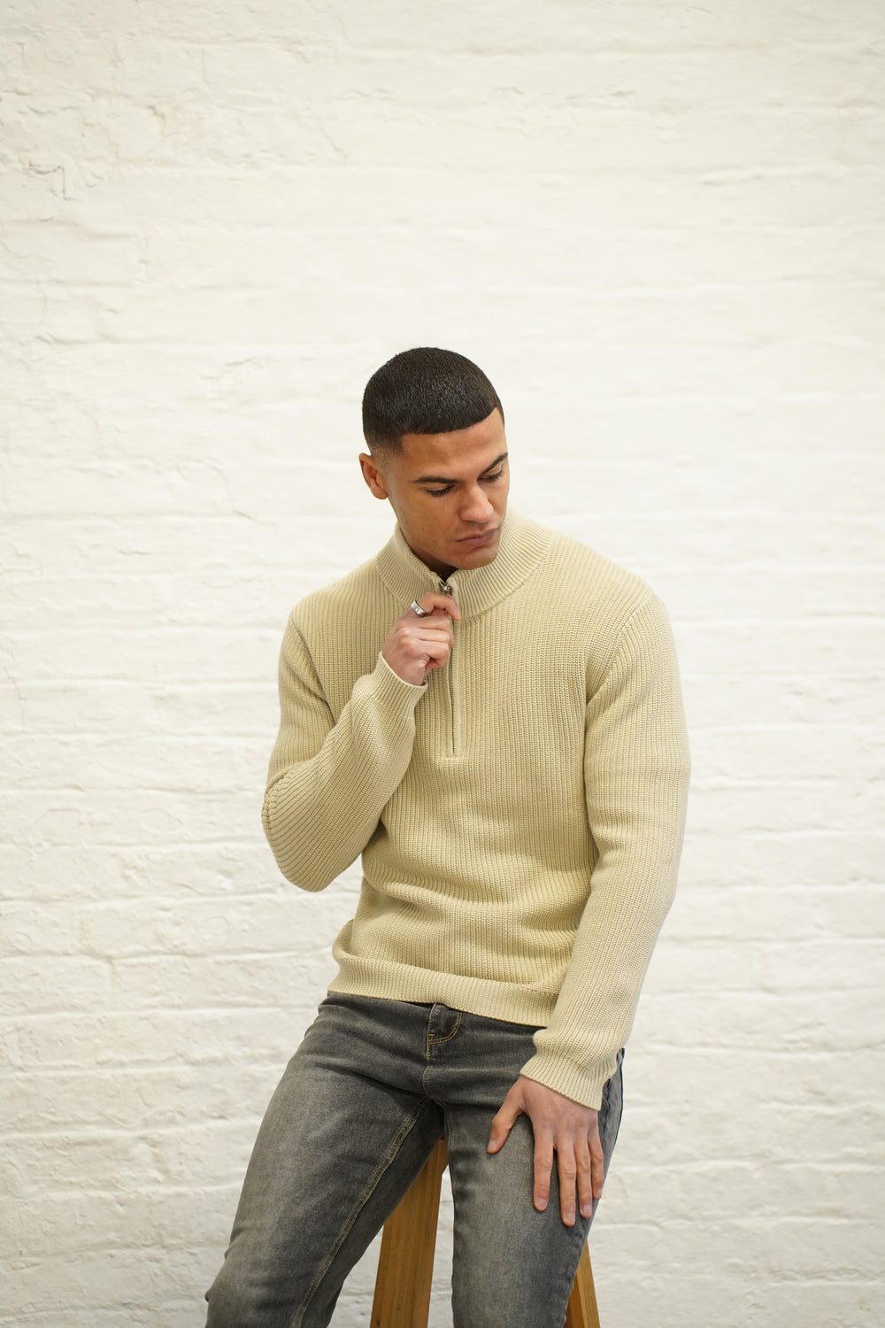 Capo Ribbed 1/4 Zip Jumper - Stone