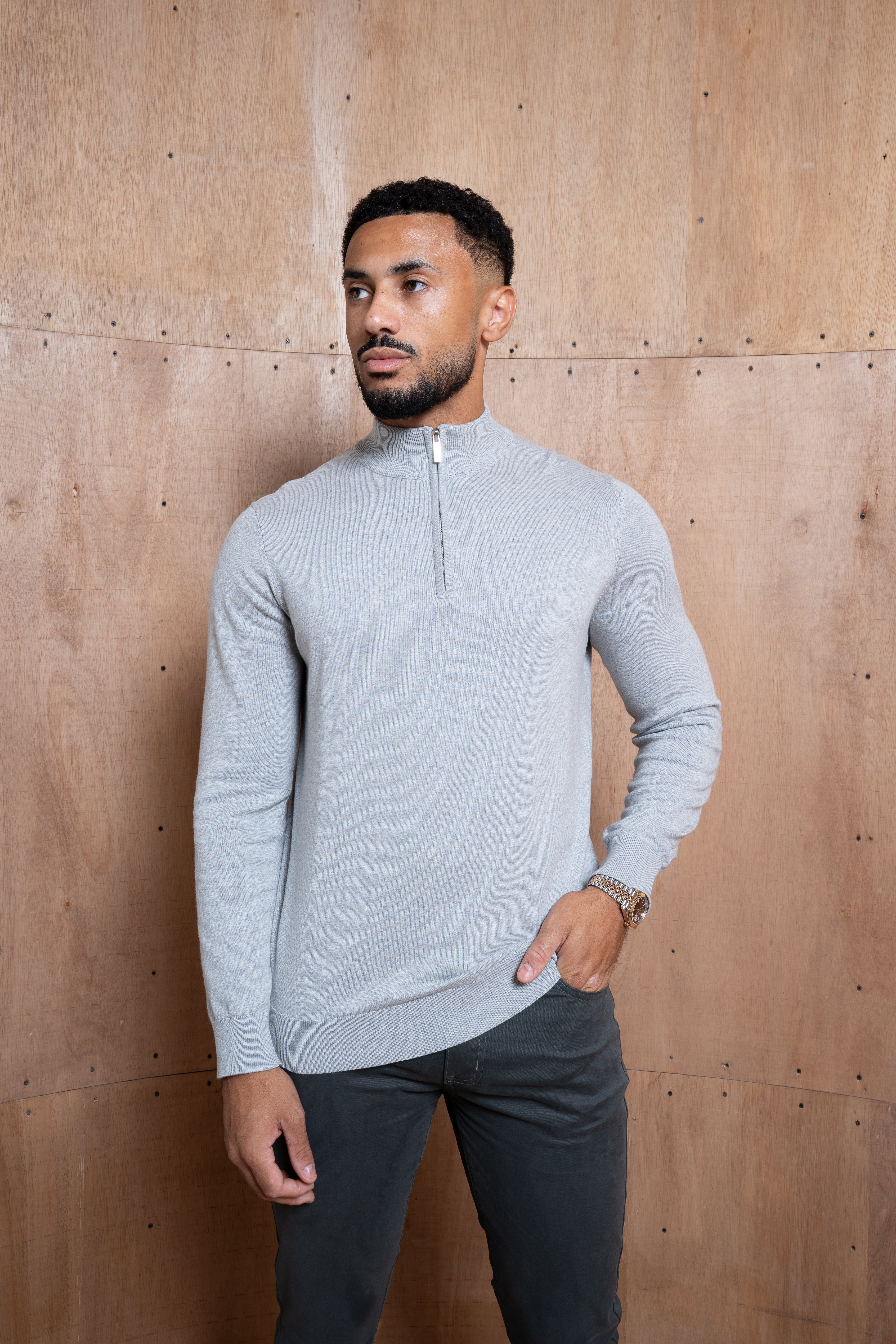 Capo Egyptian Cotton 1/4 Zip Top - Grey Marl