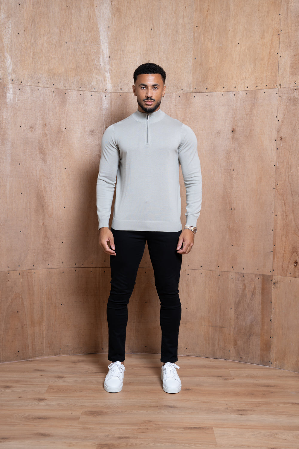 Capo Egyptian Cotton 1/4 Zip Top - Stone