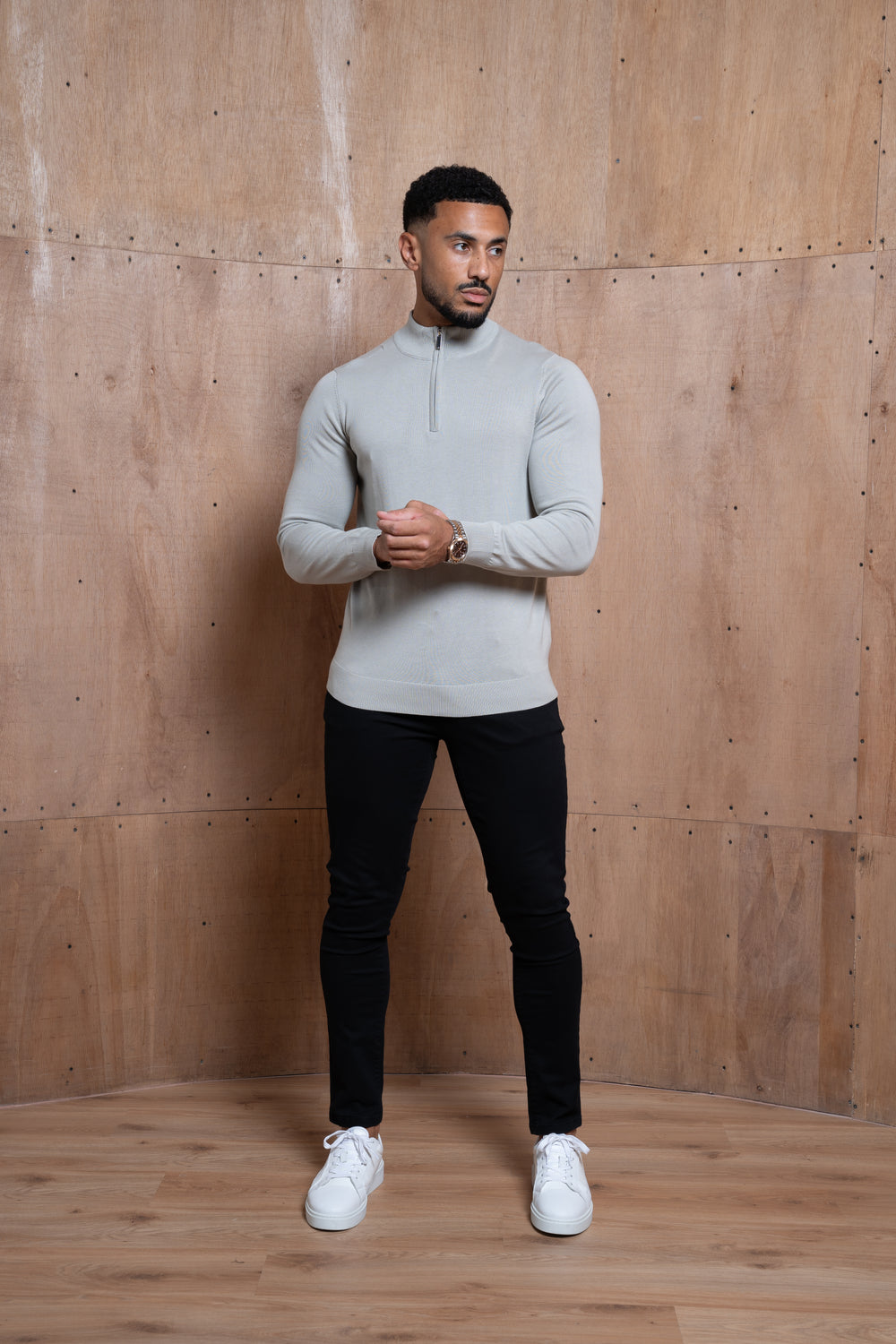 Capo Egyptian Cotton 1/4 Zip Top - Stone
