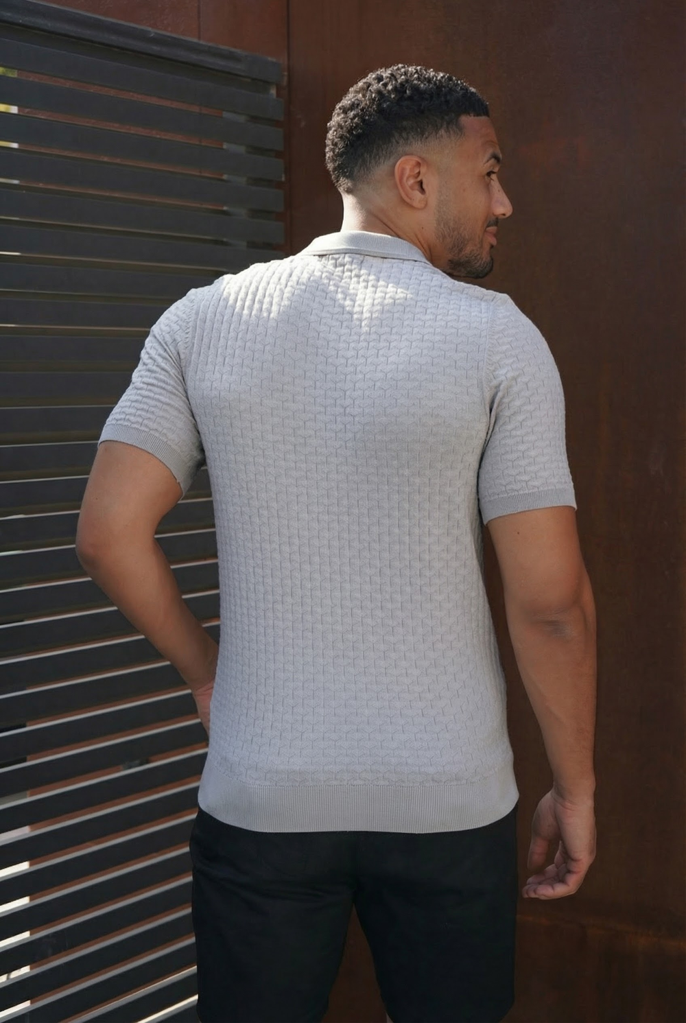 Capo Hexagonal Button Up Polo Shirt - Light Grey