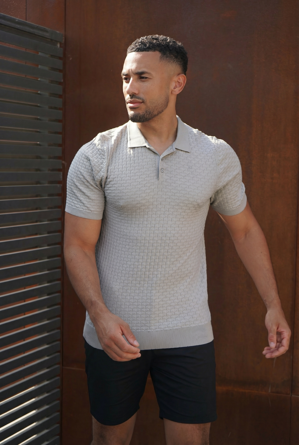 Capo Hexagonal Button Up Polo Shirt - Light Grey