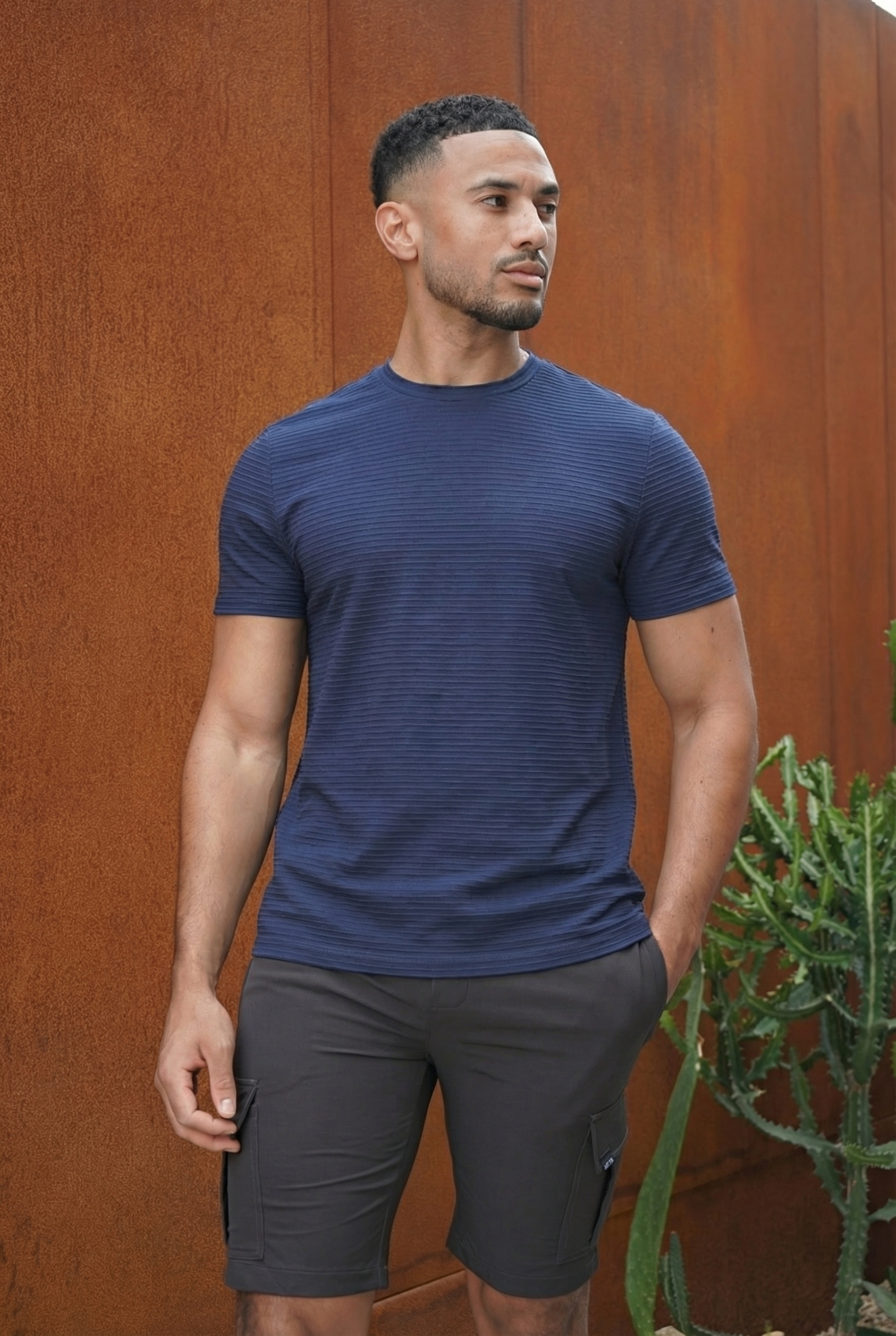 Capo Mercerised Ribbed T-Shirt - Navy