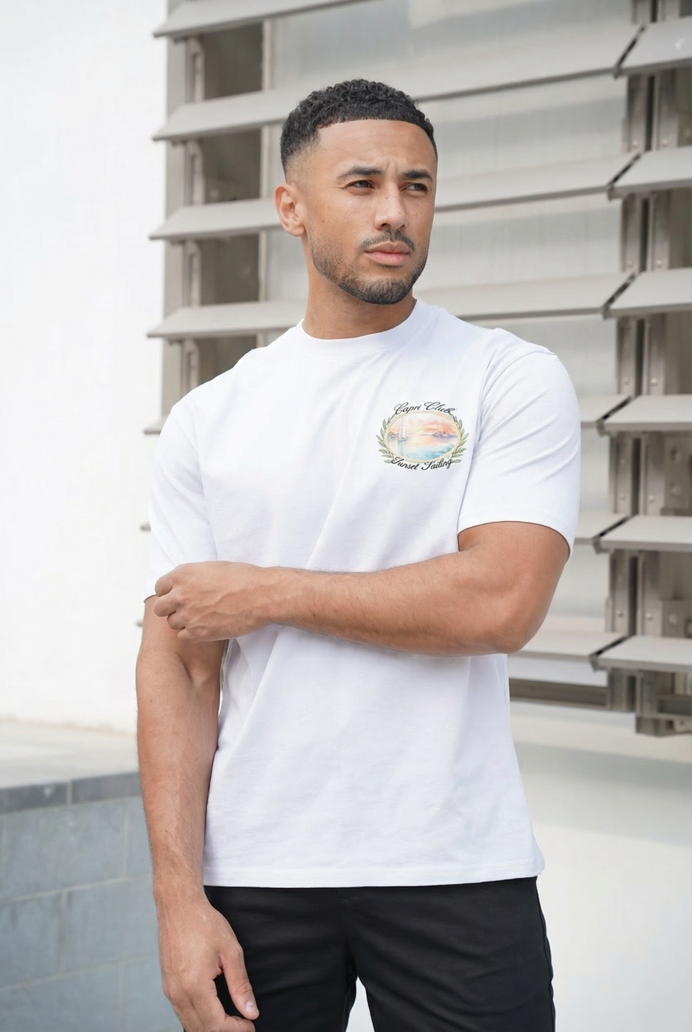 Capo Sunset Sailing Printed T-Shirt - White