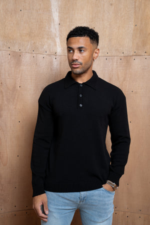 Capo Button LS Polo Shirt - Black