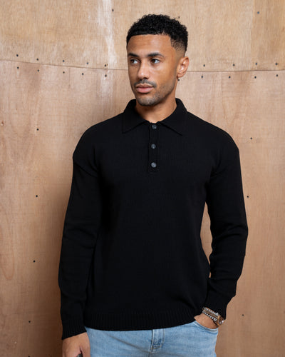 Capo Button LS Polo Shirt - Black