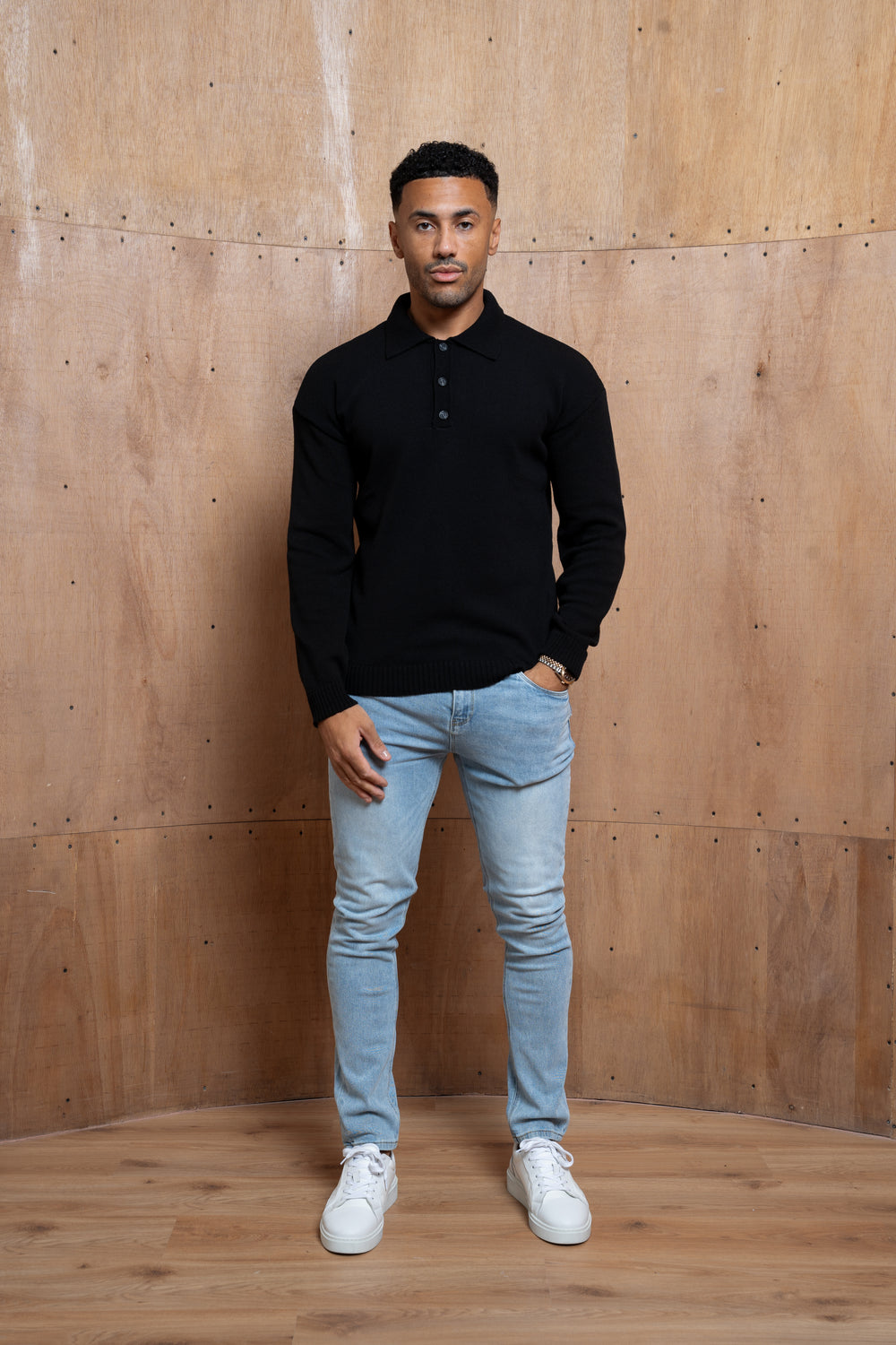 Capo Button LS Polo Shirt - Black