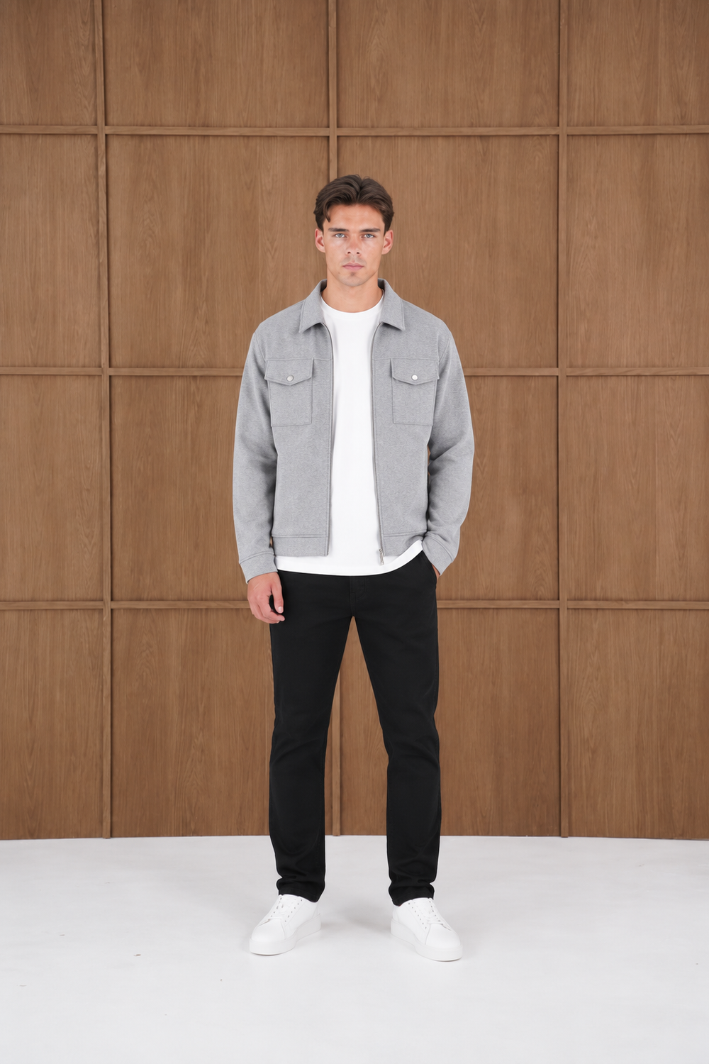 Capo Nick Zip Up Interlock Overshirt - Grey