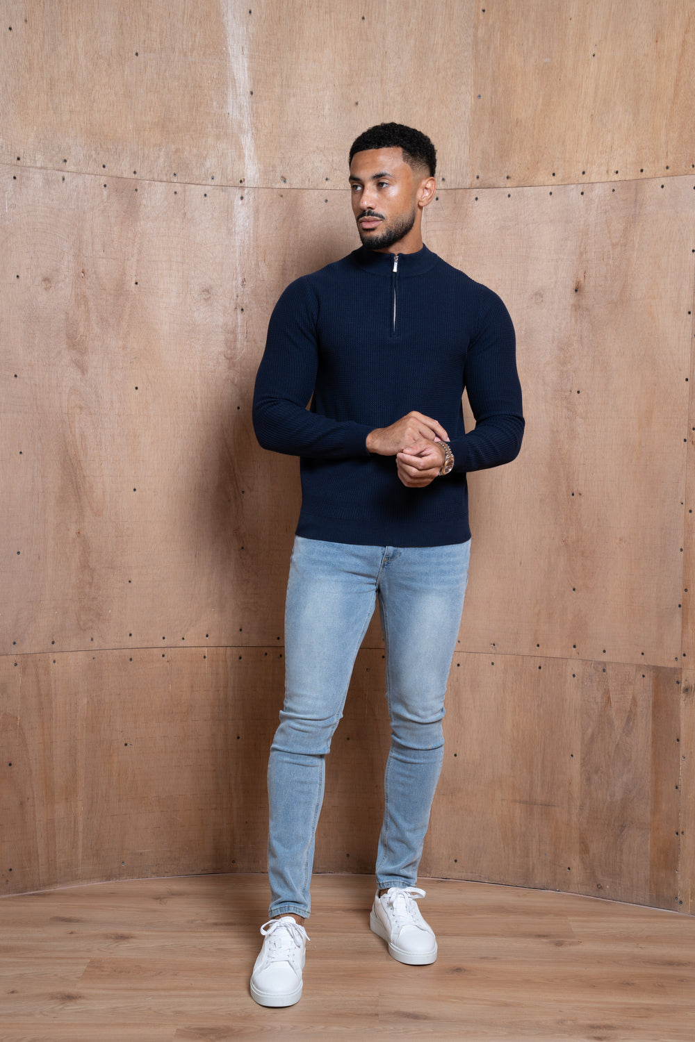 Capo Egyptian Cotton 1/4 Zip Top - Navy