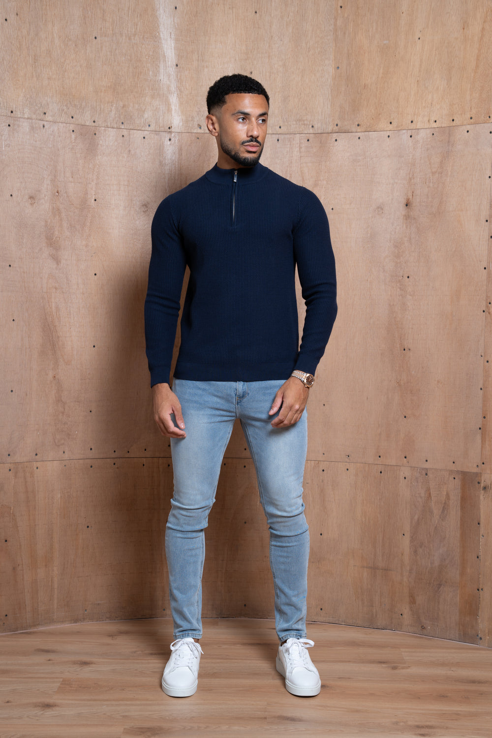 Capo Egyptian Cotton 1/4 Zip Top - Navy