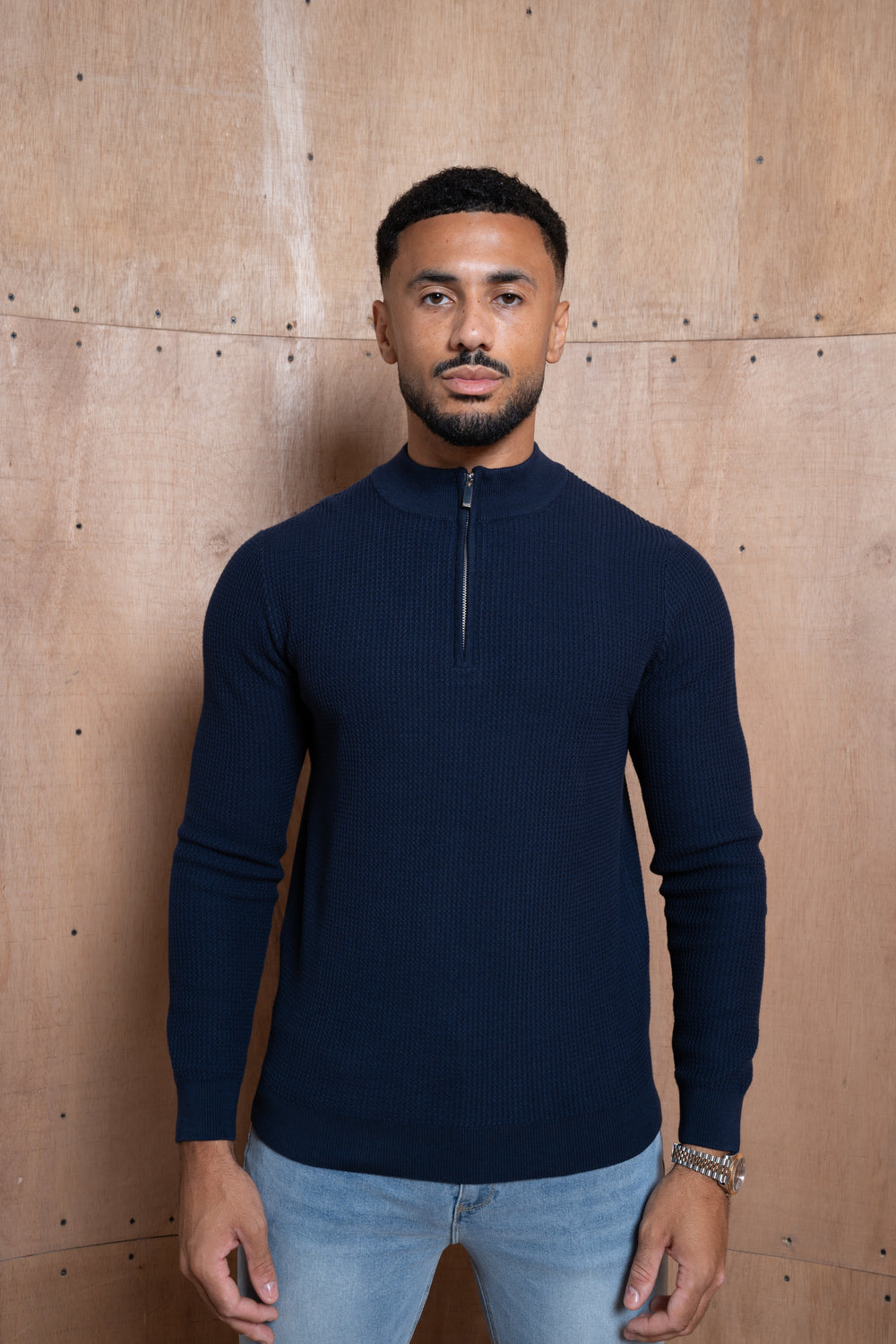 Capo Egyptian Cotton 1/4 Zip Top - Navy