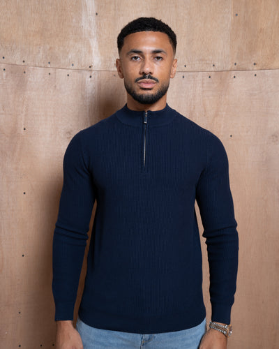 Capo Egyptian Cotton 1/4 Zip Top - Navy