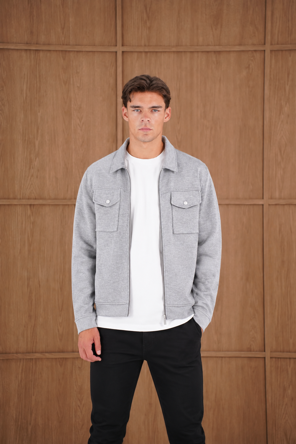 Capo Nick Zip Up Interlock Overshirt - Grey