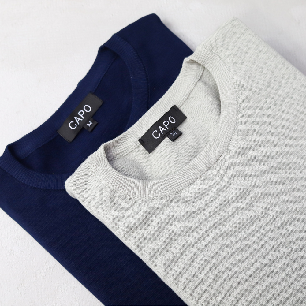 Capo 2 Pack Egyptian Cotton T-Shirt - Navy/Stone