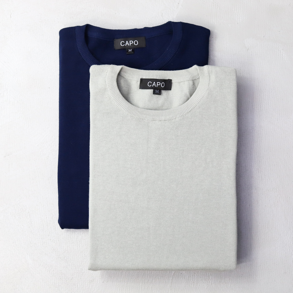 Capo 2 Pack Egyptian Cotton T-Shirt - Navy/Stone