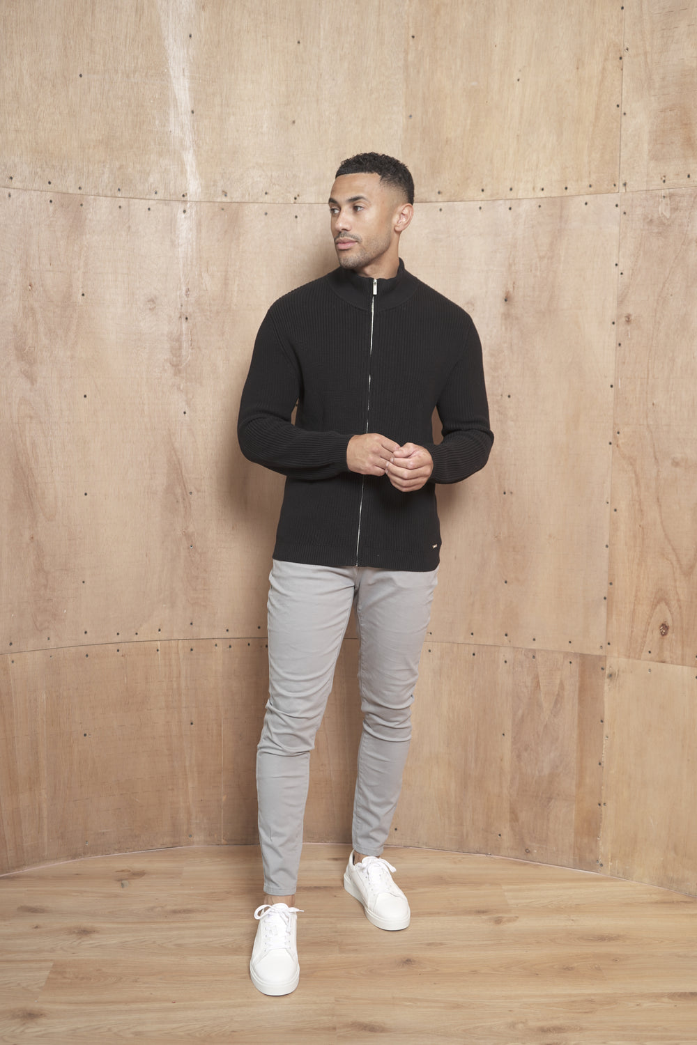 Capo Ribbed Full Zip Jumper - Black